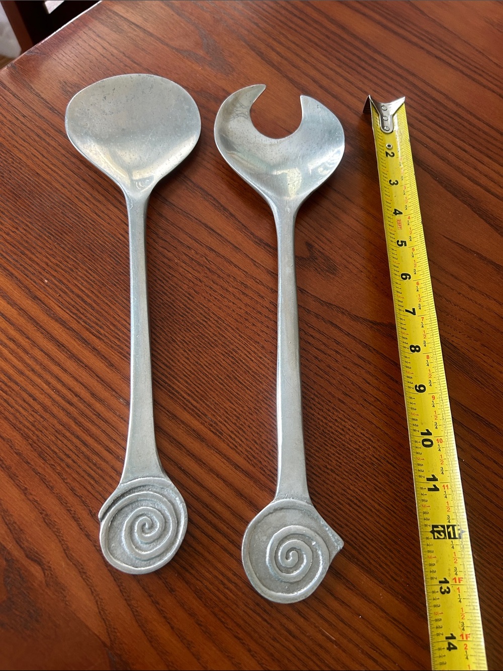 Mar1posa 1993 Silver Aluminum Serving Spoon and Fork Set - Swirl Handle